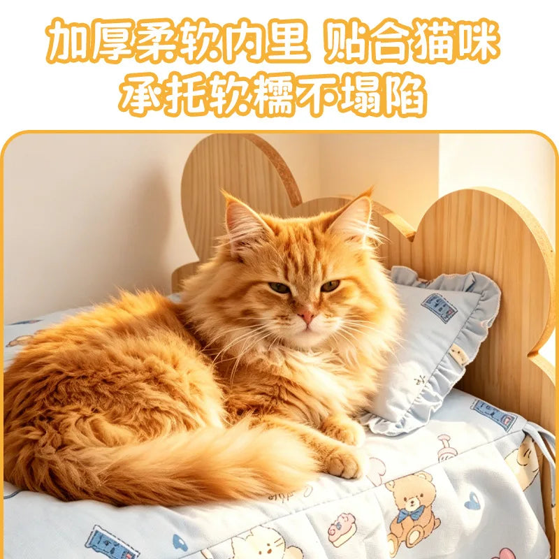 Cat Bed Wooden Cat And Dog Bed With Teddy Bear Pattern Indoor Pet Furniture Floor To Ceiling Bed Comfortable Durable