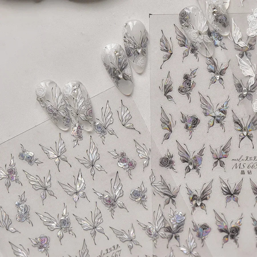 Jelly Butterfly 5D Nail Art Sticker Rhinestone Crystal Charming Shiny Insect Animals DIY Self Adhesive Decoration Manicure Decal