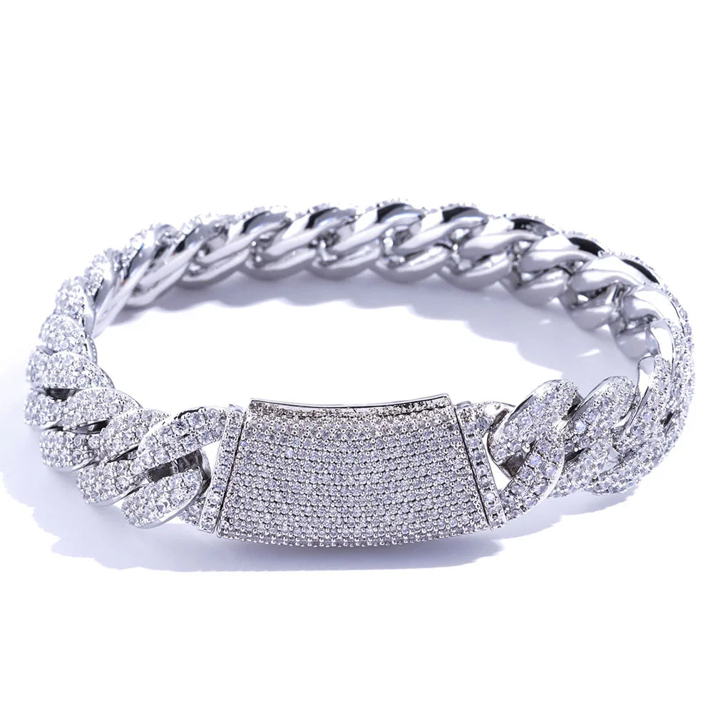 ESKEEM 2/3/4/6Row Full Diamond Bubble Cuban Bracelet 10/13/18/20/22MM CZ Stone Iced Out Hip Hop Jewelry Cuban Bracelet Women Men