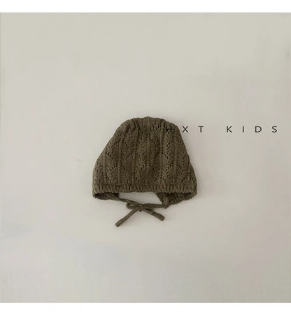 Fashion Retro Hollow Children Knitted Hats Handmade Crochet Flower Girls Parent-child Outdoor Cotton Hat 2024 Autumn Winter Caps