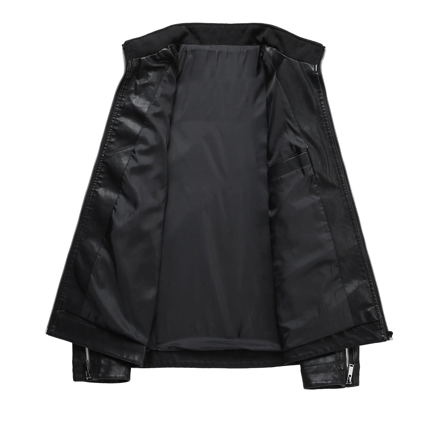 Spring Autumn Men's Biker Style Thin Top Layer Leather Jacket Motorcycle Outerwear Lightweight Korean Version Zipper Closure