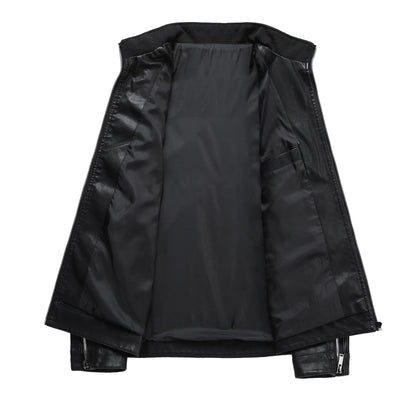 Spring Autumn Men's Biker Style Thin Top Layer Leather Jacket Motorcycle Outerwear Lightweight Korean Version Zipper Closure