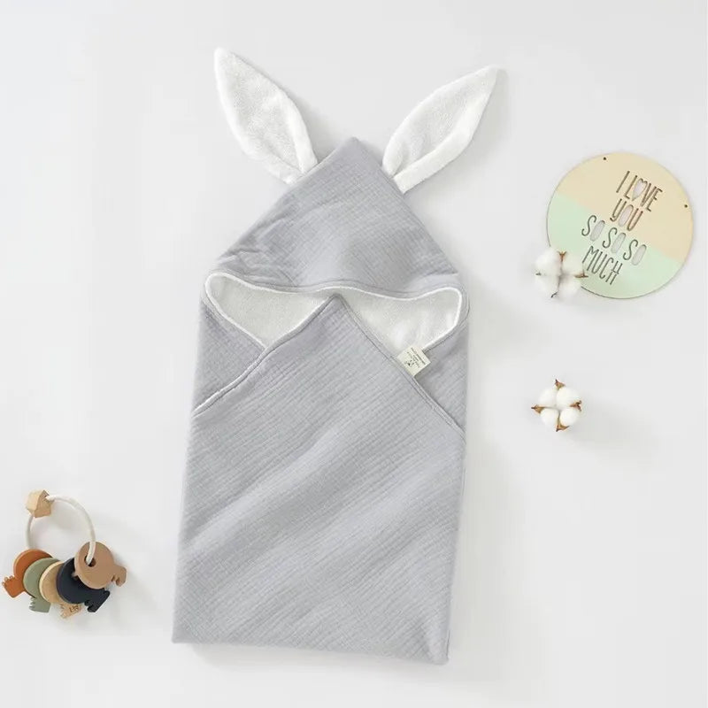Baby Cotton Hooded Bath Towels Rabbit Ears Cloth Towel Cloak Beach Bathrobe Soft Wrap Blanket for Infants Newborn Boys Girls