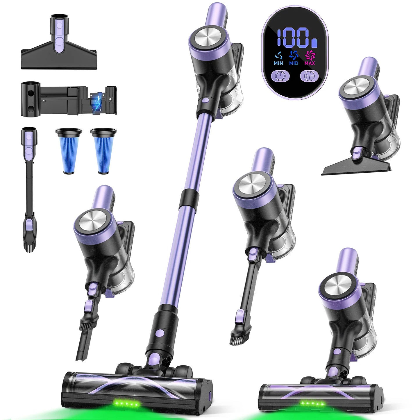 Cordless Vacuum Cleaner, 55Kpa/55Mins Vacuum Cleaners for Home, Anti-tangle Stick Vacuum with Self-Standing, Wall Mount Charging