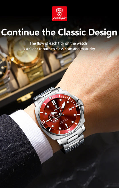 POEDAGAR Luxury Trendy Men Watch Waterproof Luminous Date Stainless Steel Male Watch Quartz Business Sports Men's Watches Reloj
