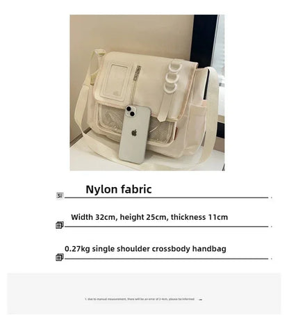 College Style Crossbody Bag with Ribbon Large Capacity for Class Book Carrying Mailman Bag Girls Bow JK Shoulder Ita Bag Handbag