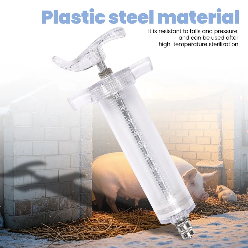 10/20/30/50ml Farm Animal Syringes Plastic Adjustable Dose Vaccine Injection with 10pcs needles Livestock Dispensing Tools