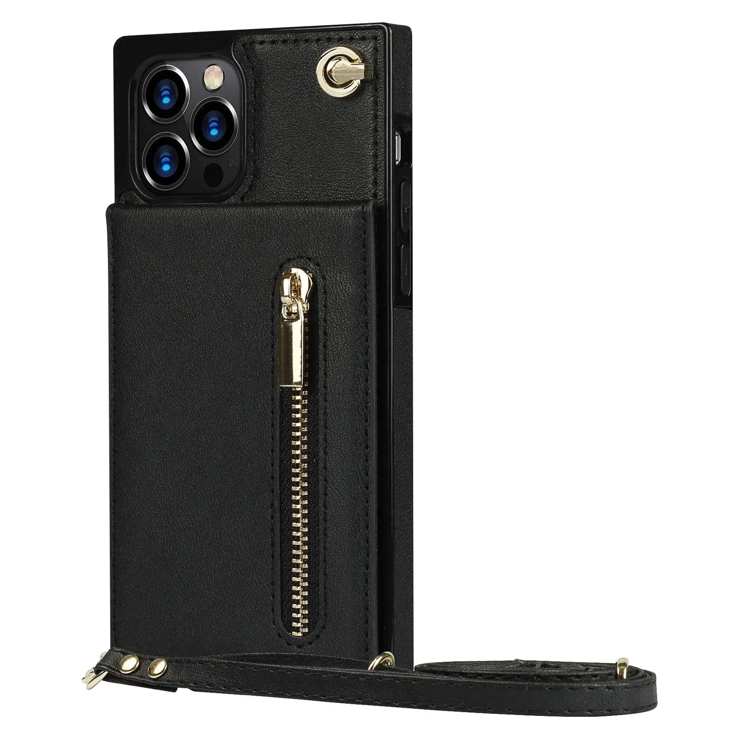 Zipper Wallet for IPhone 17 Air 16 16E 15 14 13 12 11 Pro Max Plus Case with Card Holder Lanyard Strap Crossbody Leather Cover