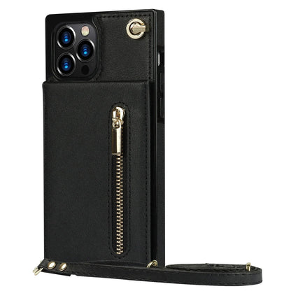 Zipper Wallet for IPhone 17 Air 16 16E 15 14 13 12 11 Pro Max Plus Case with Card Holder Lanyard Strap Crossbody Leather Cover