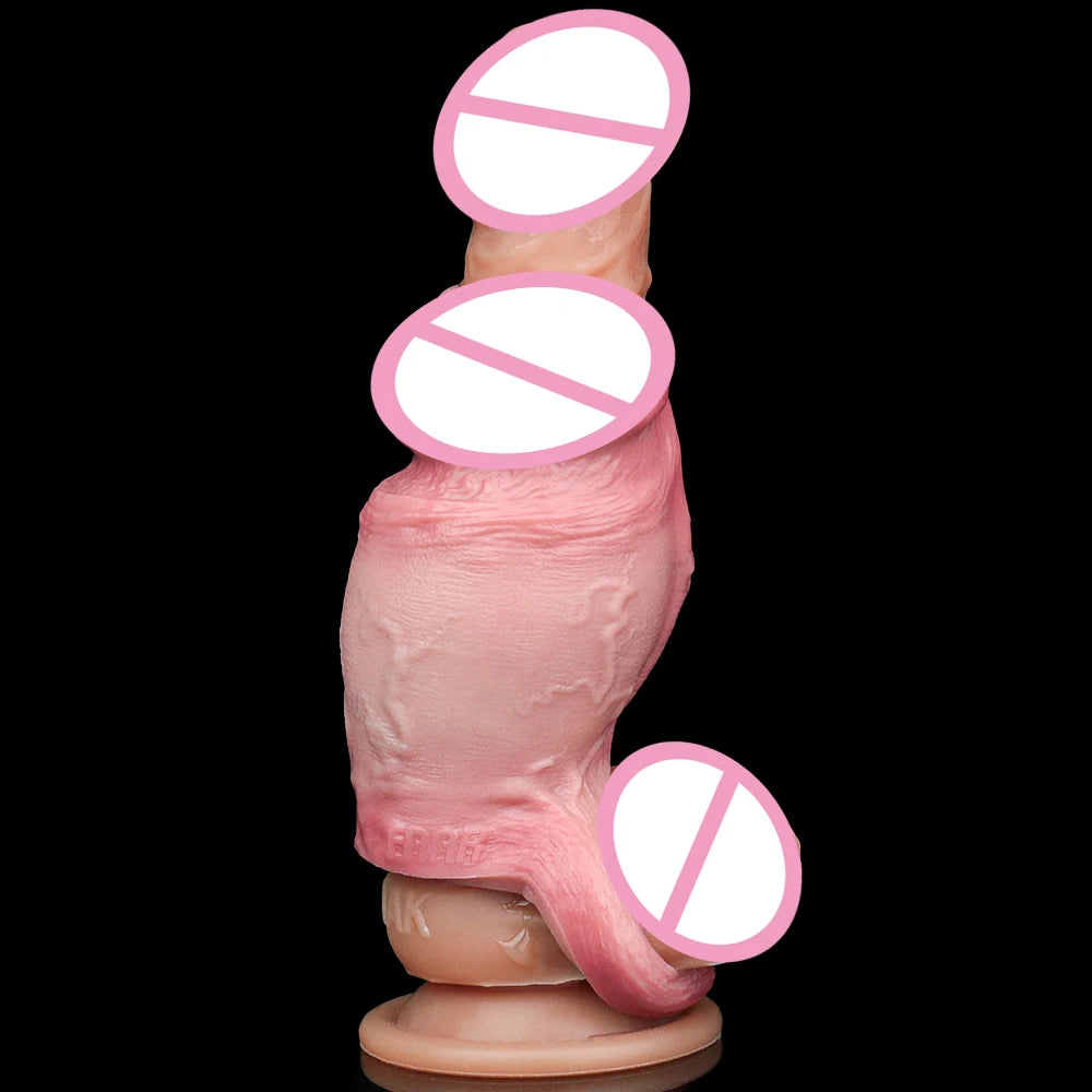FAAK Silicone Penis Sleeve Ring Realistic Hollow Dildo Size S M Dildo Sheath Delay Ejaculating Cock Enlarger Sex Toys For Men