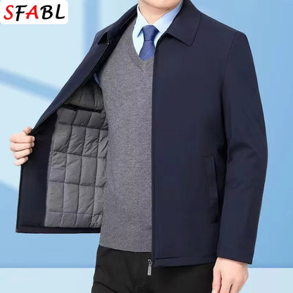 Thicken Padded Social Jackets Men's Winter Jacket Windbreak Fleece Lining Blazers for Men Business Luxury Men's Winter Coat XXXL