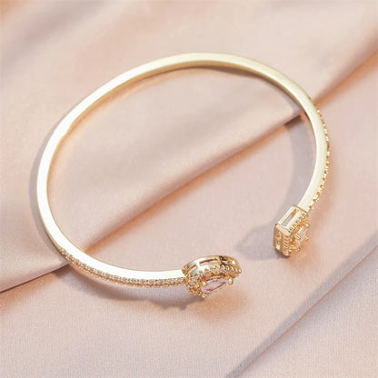 Luxury Geometry Gold Color Cuff Bangles For Women Fashion Cubic Zirconia Bracelets INS Party Everyday Jewlery.