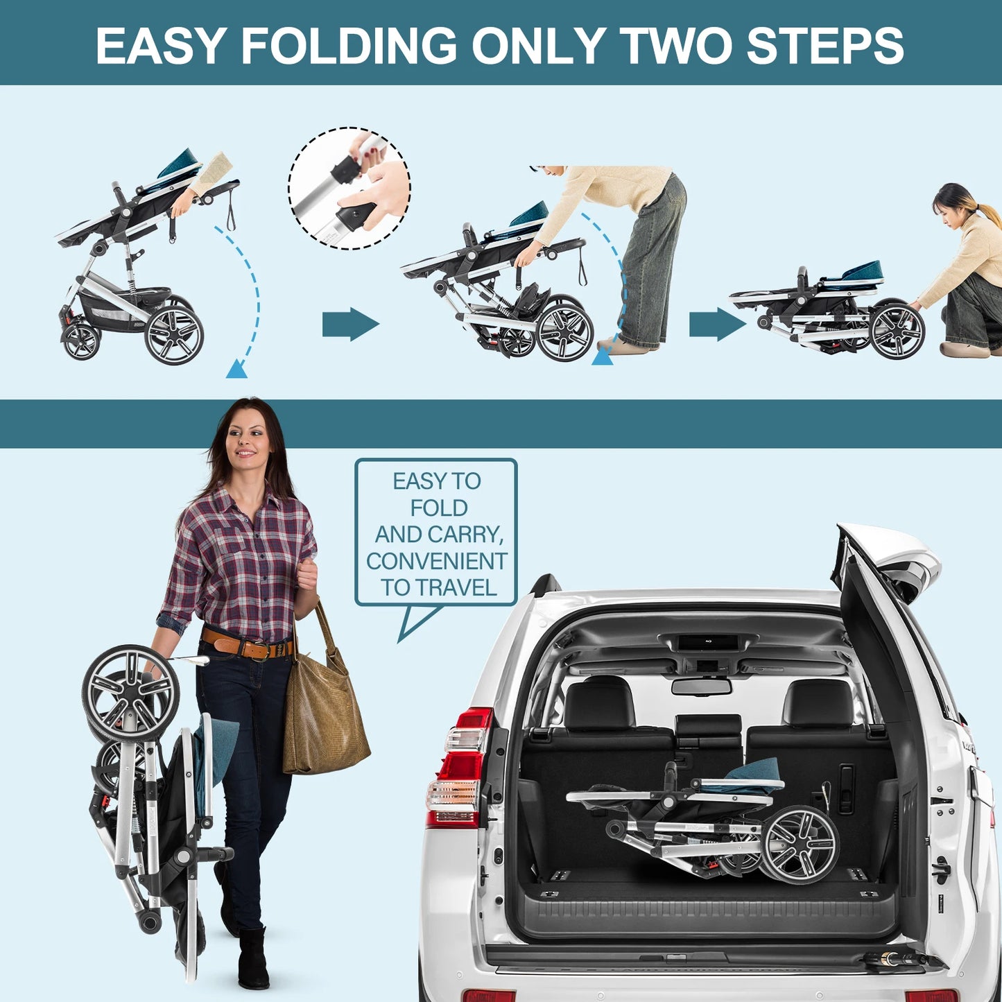 Baby Stroller 3 in 1 Luxurious Portable Travel Baby Carriage Fold Pram High Landscape Aluminum Frame Newborn Infant Stroller