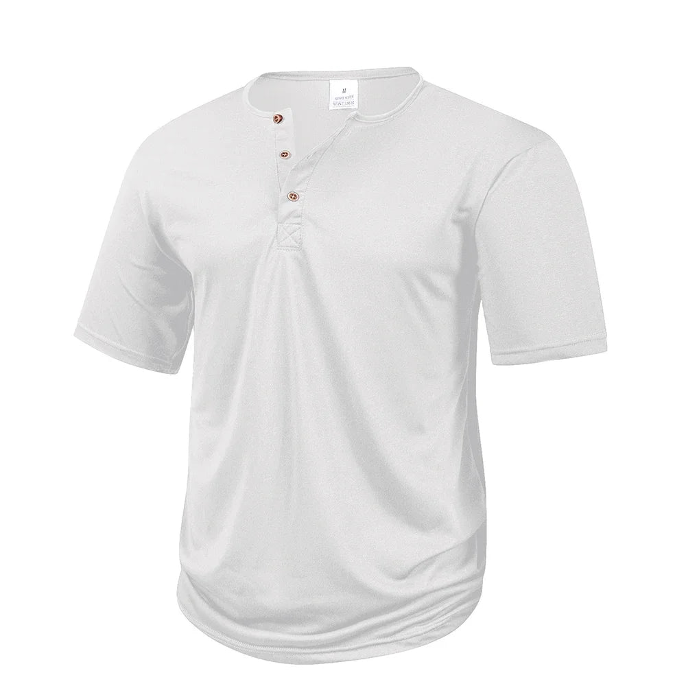 Men's Casual  Henry T Shirt Summer Brown Button Solid Color Polo Short Sleeve Breathable Comfortable Sports Loose T-shirt