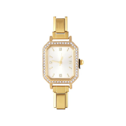 Fashion High Quality Men Women's Stainless Steel Square Round Shiny Zircon Watch Bracelet For Friend Birthday DIY Jewelry Gift
