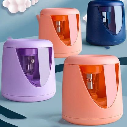 Cartoon with Decorative Sticker Switch Automatic Electric Pencil Sharpener Creative Stationery Mechanical Tool