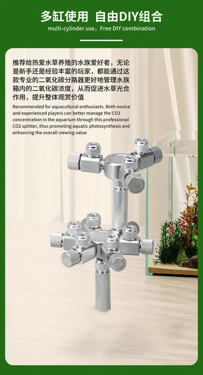 Aquarium CO2 Shunt CO2 Regulator Multi-Way Shunt Regulating Valve Aluminum Alloy CO2 Multi-Pass 2-6 Shunt Fish Tank Supplies