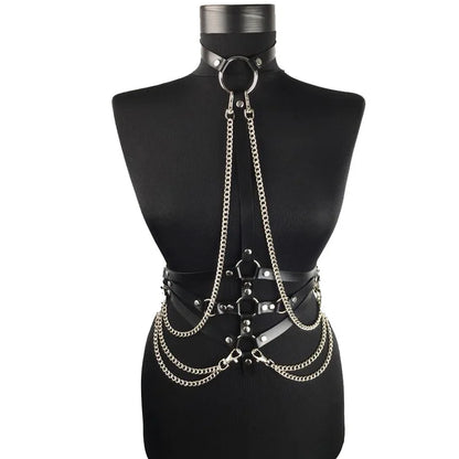 Bondage Flirt Toys Leather Clothes Shiny Leather New Metal Chain Stage Performance Clothes Erotic Supplies BDSM