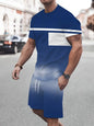 2026 Summer New Arrival Men's Casual Two-Piece Set Striped Print Short-Sleeve Shirt and Athletic Shorts Set Men's Fitness Set