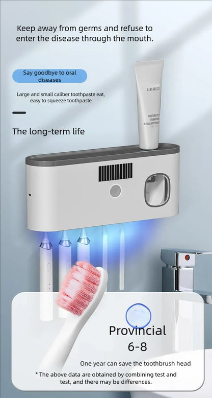 Household 3 in 1 UV Light Electric Toothbrush Sanitizer Wall Mounted Toothbrush Holder With Toothpaste Dispenser Combination