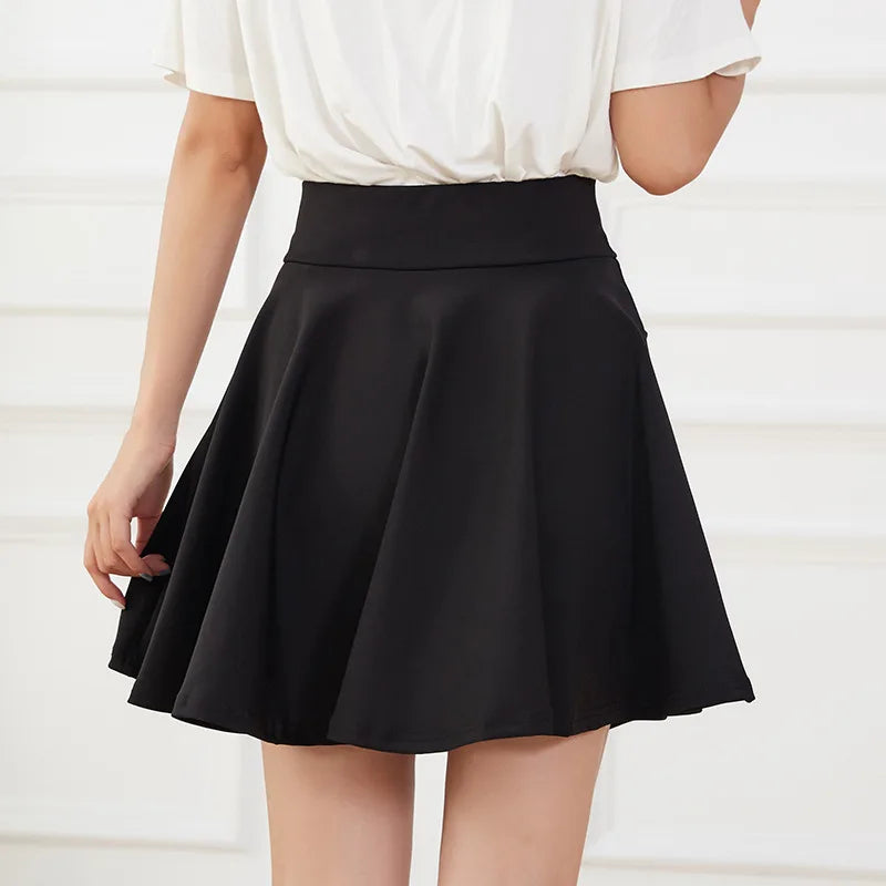 New Black Pocket Shorts Skirt Women's Basic Safety Pants Skirts School Flared Casual Mini Skater Medium Pleated Plus Size 4XL
