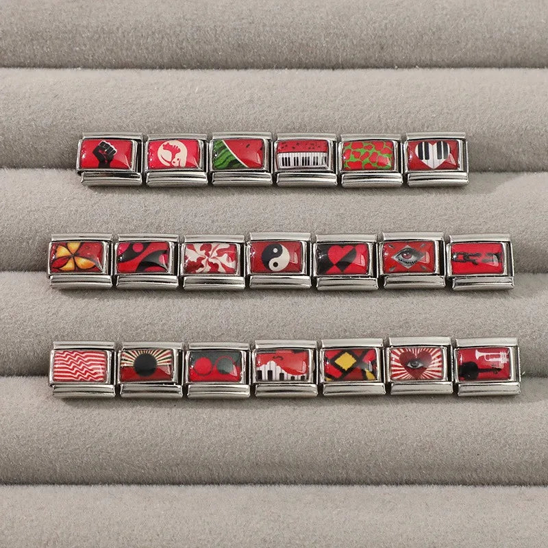 Wholesale Fashion Personalized DIY Red Color Italian Charm Bracelet Watermelon Tomato Bead 9mm Bracelet Stainless Steel Jewelrys