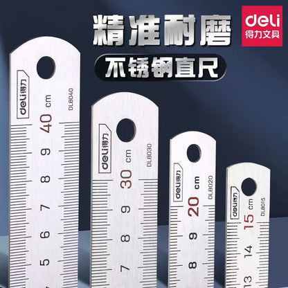 Deli 1 Pcs 15/20/30/50cm Multi-standard Measuring Ruler Stainless Steel Woodworking Portable Hand Percision Measuring Tools
