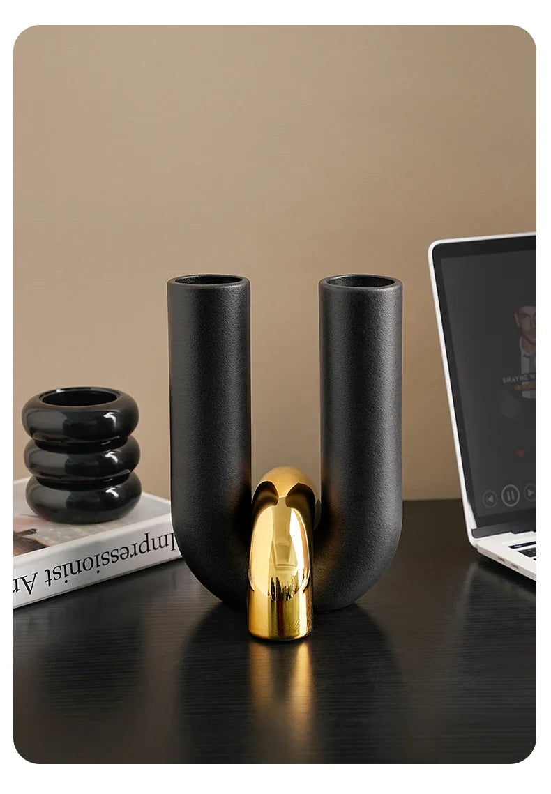 Creative U-shaped Ceramic Vase Flower Pots Desk Decoration Flowers Arrangement Porcelain Floral Vases Room Aesthetic Decor