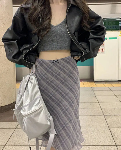Deeptown Plaid Skirt Vintage Women Elegant Sweet Korean Style Mid Skirt Y2k Harajuku fashion A-line summer Aesthetics Skirts