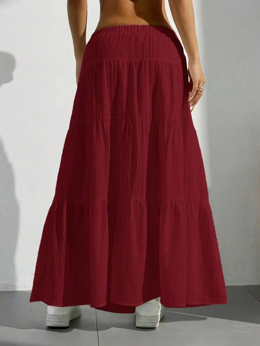 European and American Cross-Border New Style Wish Spring and Summer Women's Skirts, Tie-Strap Spliced Flared Skirts, Loose Long