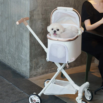 Foldable Detachable Pet Stroller Lightweight Travel Cart with Carry Basket for Dogs Cats Rabbits Outdoor Use