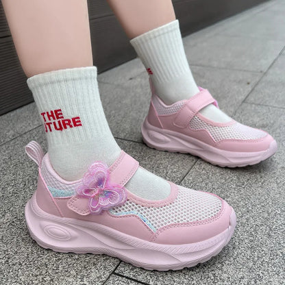 Summer Casual Shoes For Girls Mesh Breathable Children's Sneakers Cute Pink Anti-slippery Student Walking Footwear