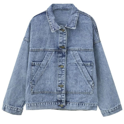 Denim Jacket Women's Spring Autumn New High Street Jeans Coat Oversize Loose Basic Jackets Simple Versatile Lapel Outerwear
