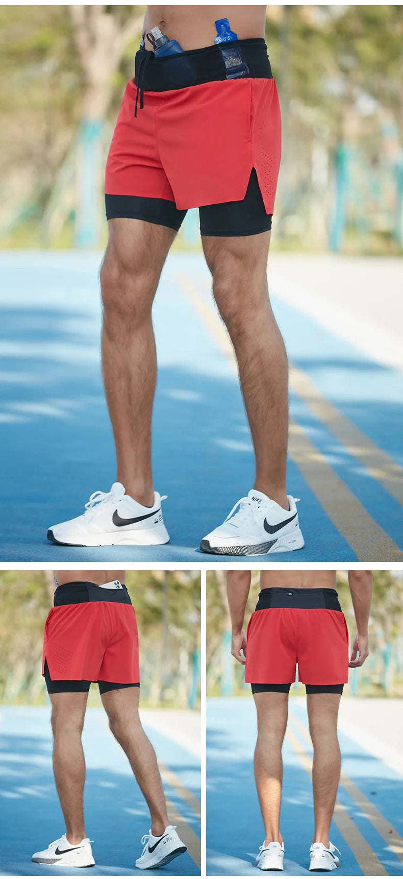 2 in 1 Trail Running Marathon Multifunctional Shorts Quick Dry Long Distance Training Sports Men Summer Lining With Waist bag