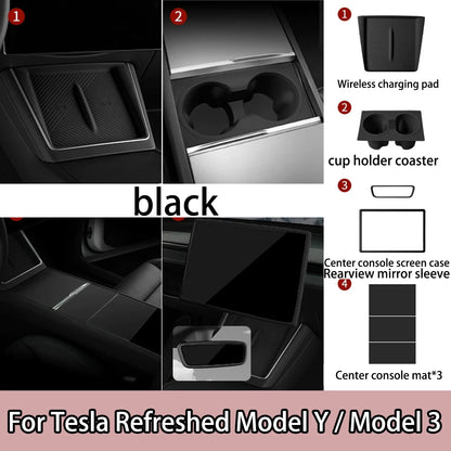 For Tesla Model Y/YL/3 Highland Center Console Wireless Charging Silicone Pad Cup Holder Mat Anti-slip black style accessories