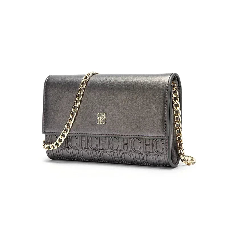 CH Women Crossbody Bag Splicing Letter Print Metal Chain Shoulder Purse PU Leather Flap Small Ladies Evening Clutch Handbag Gift