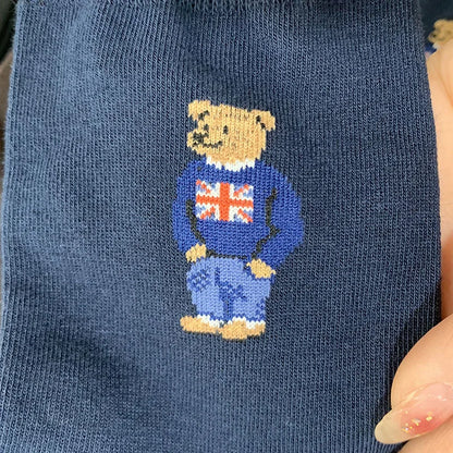 Good Quality Cartoon Gentleman Bear Men's Socks Cotton Harajuku Style Sport Boys Skateboard Novelty Breathable  Christmas Gifts