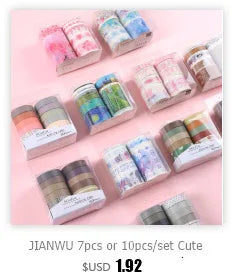 JIANWU 8pcs/set Retro Solid Color Basic Decoration Washi Tape Set DIY Scrapbook Cute Sticker Kawaii Masking Tape School Supplies