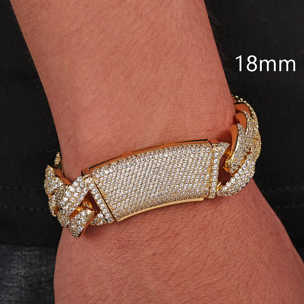 ESKEEM 2/3/4/6Row Full Diamond Bubble Cuban Bracelet 10/13/18/20/22MM CZ Stone Iced Out Hip Hop Jewelry Cuban Bracelet Women Men