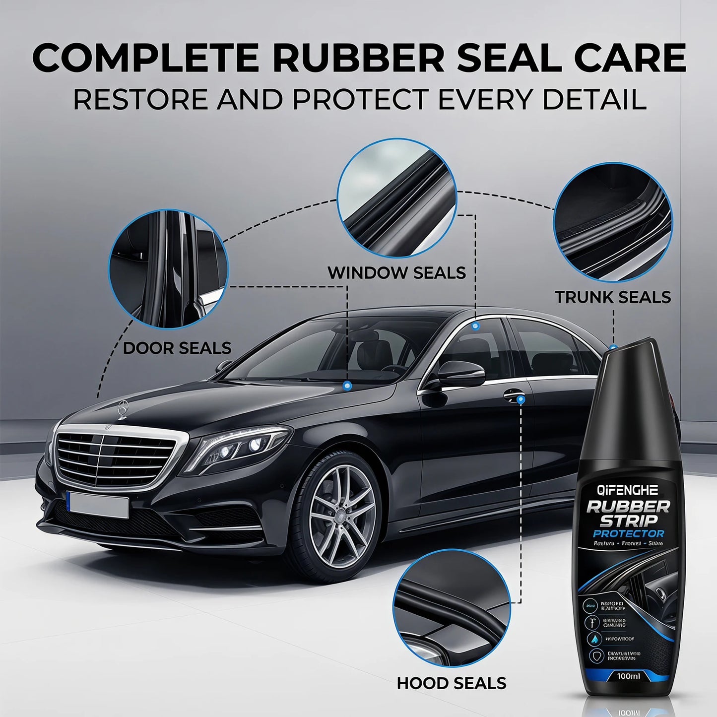 Car Rubber Strip Protector 100ml, Auto Door Window Rubber Seal Restorer Conditioner, Anti-Crack Anti-Aging Waterproof Renovation