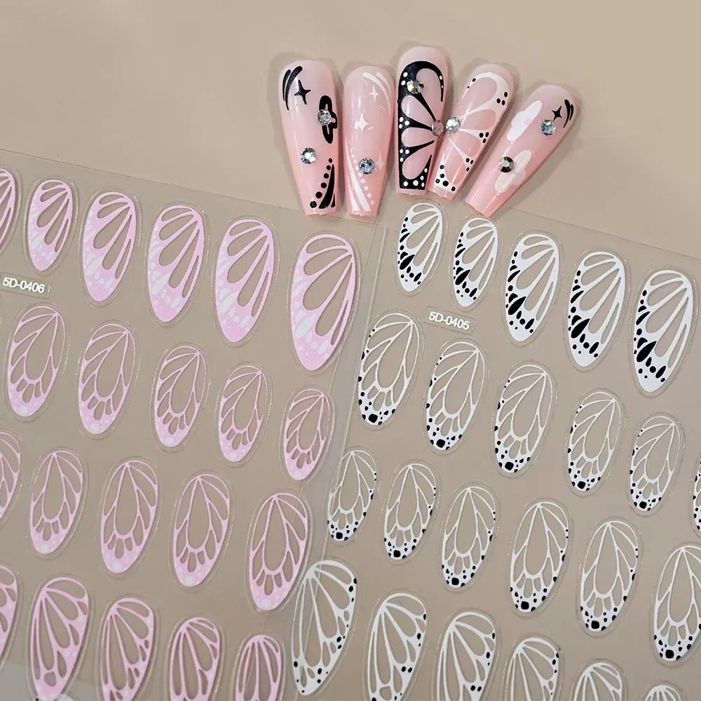2Sheets French Gradient Line Nail Art Stickers 3D Self-Adhesive White+Black Slider Design Stencil Manicure Guides DIY Nail Decor