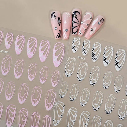 2Sheets French Gradient Line Nail Art Stickers 3D Self-Adhesive White+Black Slider Design Stencil Manicure Guides DIY Nail Decor