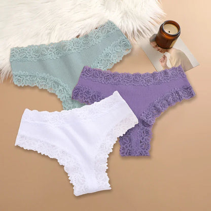 3Pcs/set Women Cotton Lace Panties Floral Intimate Underwear Trendy Patchwork Lace Briefs Female Soft Underpants Lingerie S-XL