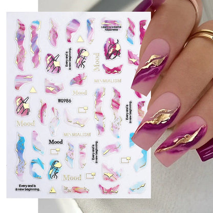 1PCS Marbled Nail Sticker 3D Abstract Lines Sticker Nail Art Supplies Nail Decals Y2K Laser Butterfly Ladies Nail Art Decoration