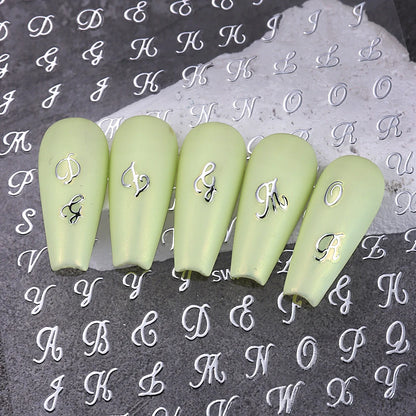 4pcs Roman Letter Nail Stickers Golden Silver Black White Alphabet Design Self Adhesive Decal English Words DIY Manicure Decor