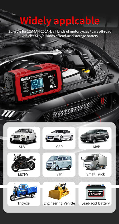 14.6V 15A Lifepo4 Battery Smart Pulse Repair Charger 12V 15A 24V 8A Electric Motorcycles Charger For Lead Acid AGM GEL Battery