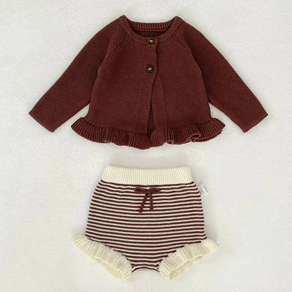 2025 New Autumn Toddler Baby Girl Clothes Set 0-3Yrs Infant Baby Girls Clothing Suit Long Sleeved Cardigan Sweater+PP Shorts