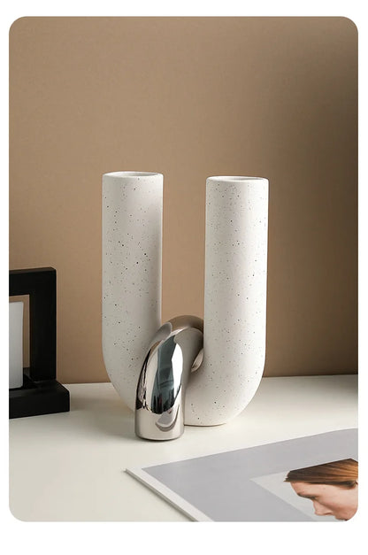 Creative U-shaped Ceramic Vase Flower Pots Desk Decoration Flowers Arrangement Porcelain Floral Vases Room Aesthetic Decor