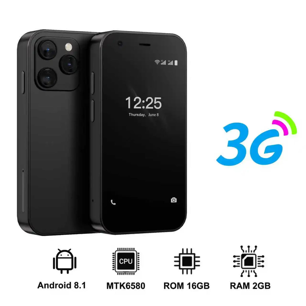 SERVO 15SE Mini Pocket Smartphone 3G WCDMA Dual SIM Android System 3.0" Display 2GB+16GB WiFi Hotspot GPS Face Unlock Bluetooth Play Store Type-C Camera Flashlight Small Palm Mobile Phones