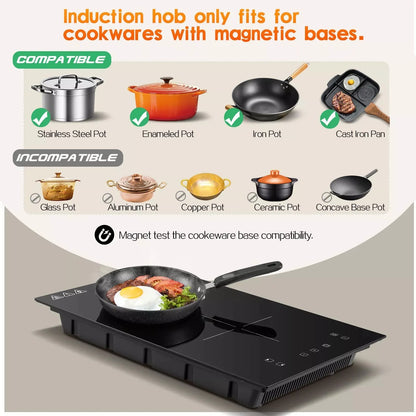 KICHPOWER 30cm 2 plates 1-99 Min Timer Touch Control 3300W Induction Hob